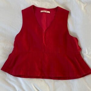 Japanese Linen Red V-Neck Peplum Top